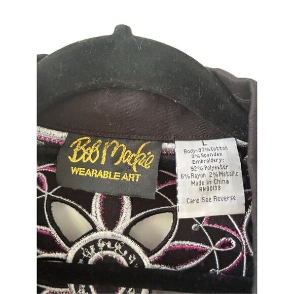 Bob Mackie Wearable Art Embroidered Pink Cut Out Zip Jacket Black Women's Large - Picture 5 of 7